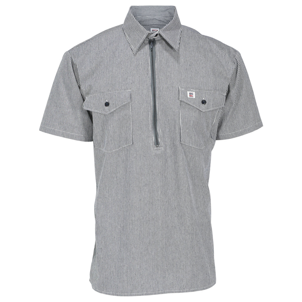 Short-Sleeve Hickory Stripe Shirt with Half-Zip