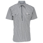 Short-Sleeve Hickory Stripe Shirt with Half-Zip