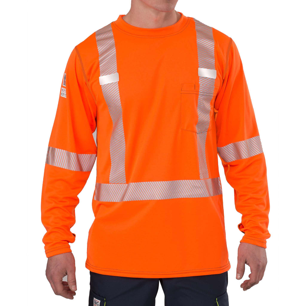 High Visibility Lightweight Grid Long  Sleeve T-Shirt with 2" reflective